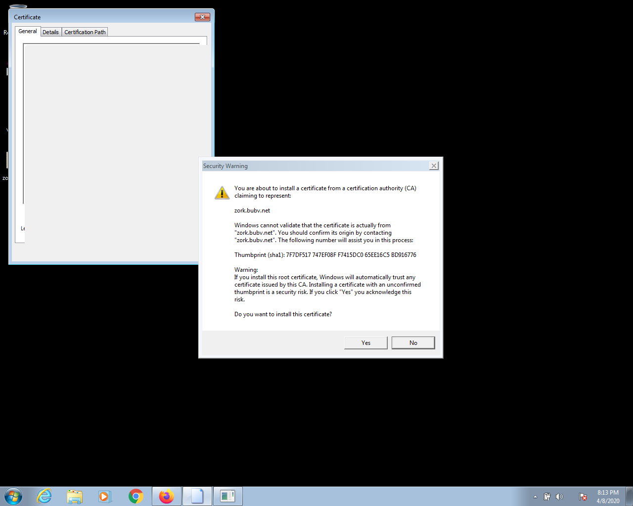 screenshot of Security Warning dialog