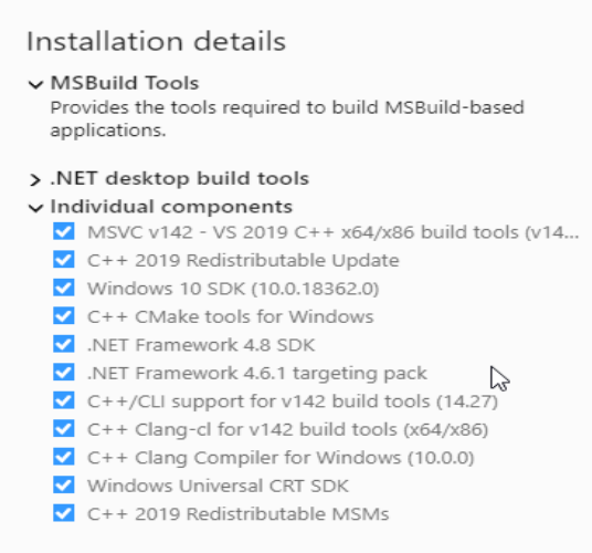 Screenshot of Windows Build Tools Installer